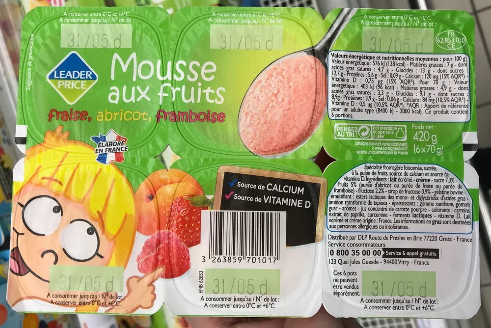 Mousse aux fruits, fraise, abricots, framboise