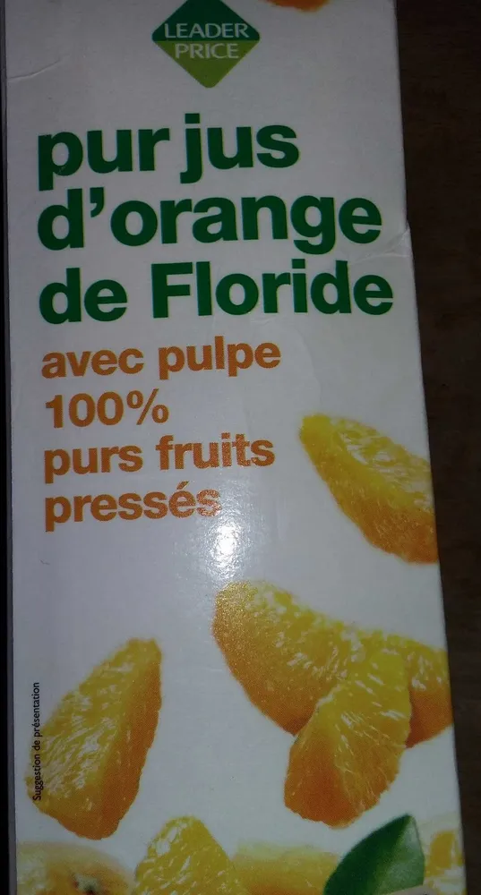 Pur jus d'orange de Floride pressée avec pulpe