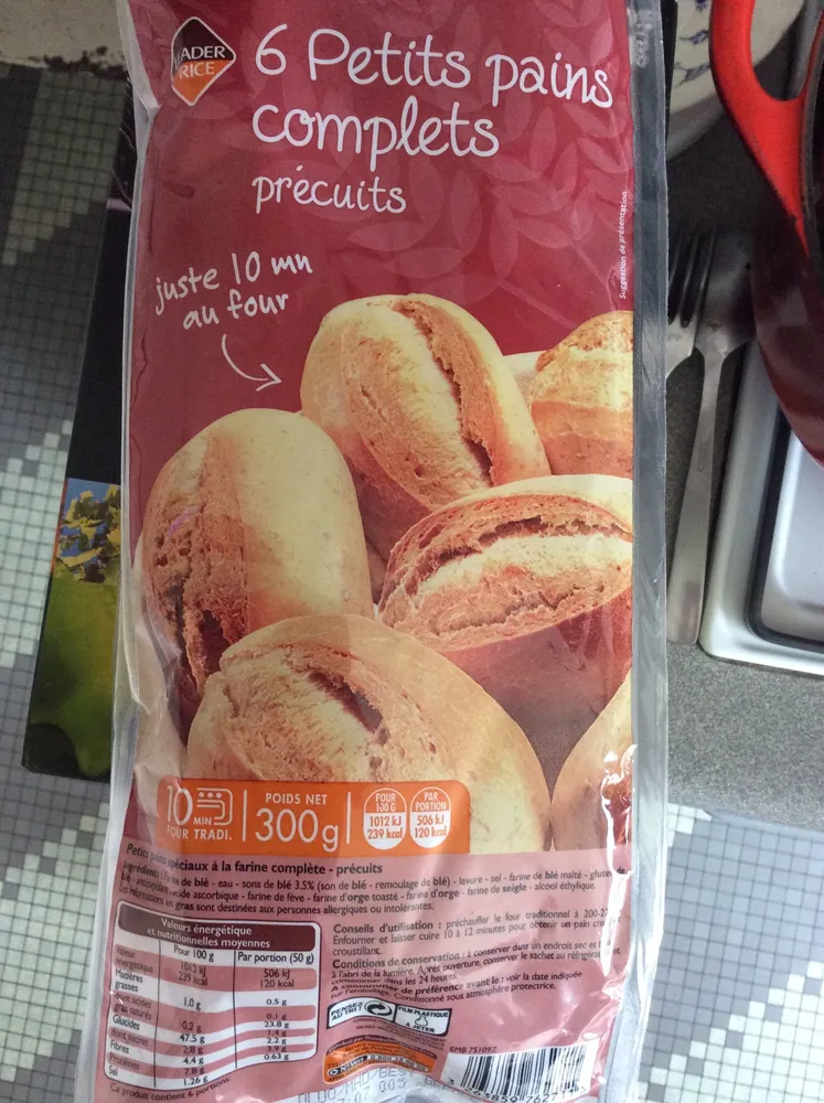 6 petits pains complets précuits