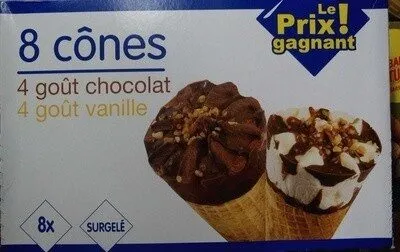 8 cônes 4 goût chocolat, 4 goût vanille