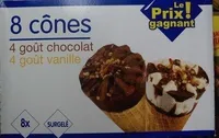 8 cônes 4 goût chocolat, 4 goût vanille