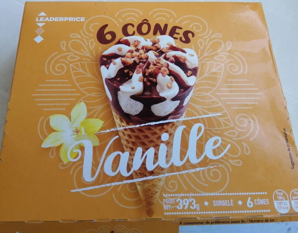 6 Cônes vanille LEADERPRICE