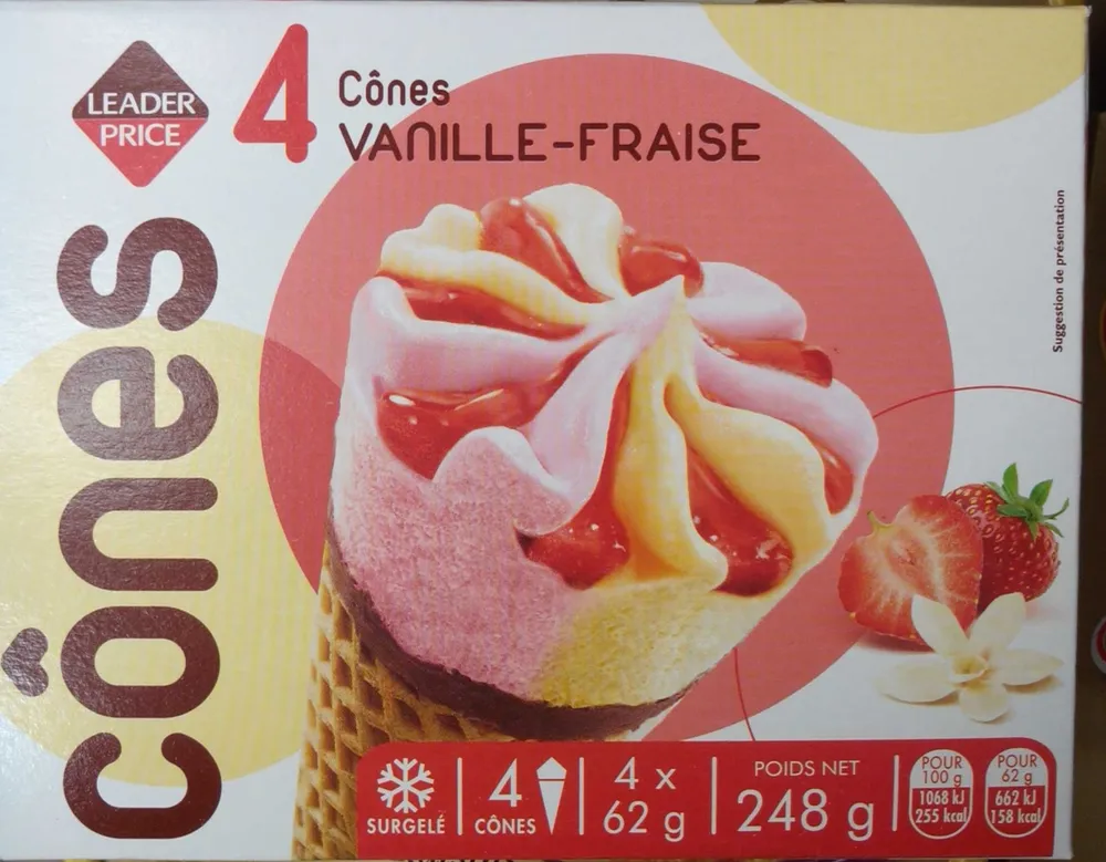 4 cônes vanille-fraise