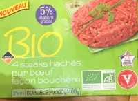 BIO 4 Steaks Hachés Pur Boeuf Façon Bouchère