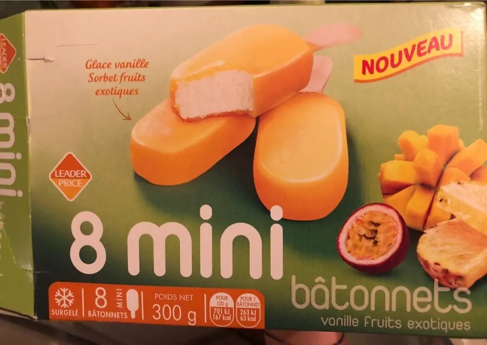 Bâtonnets de glace vanille fruits exotiques