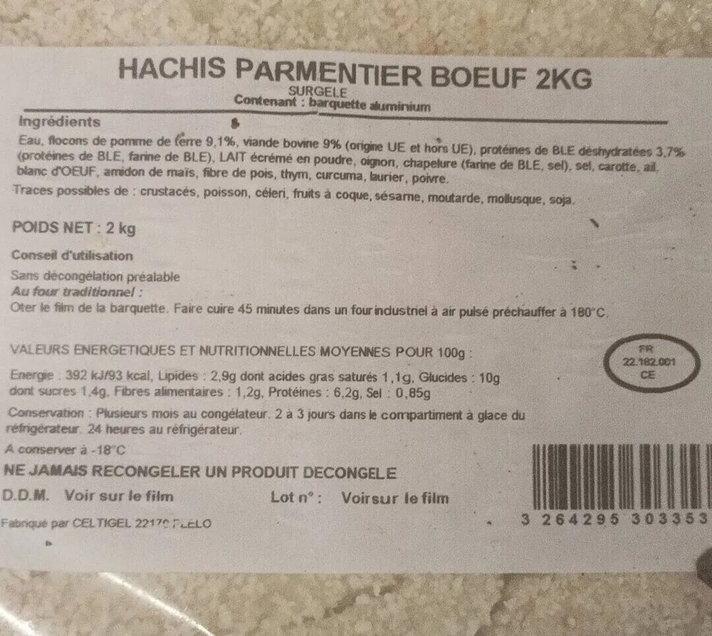 Hachis parmentier de boeuf 2kg