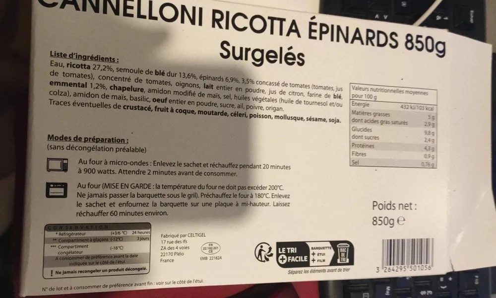 Cannelloni ricotta épinards
