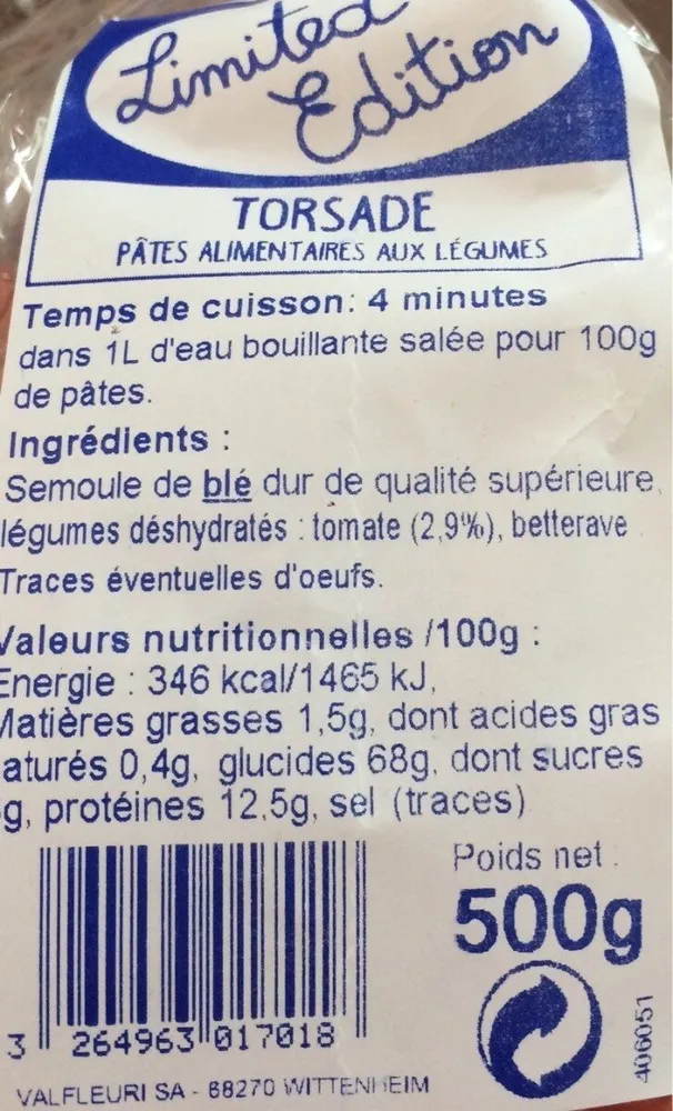 Torsades aux légumes