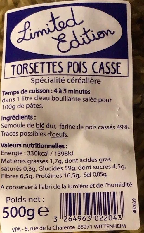 Torsettes pois casse