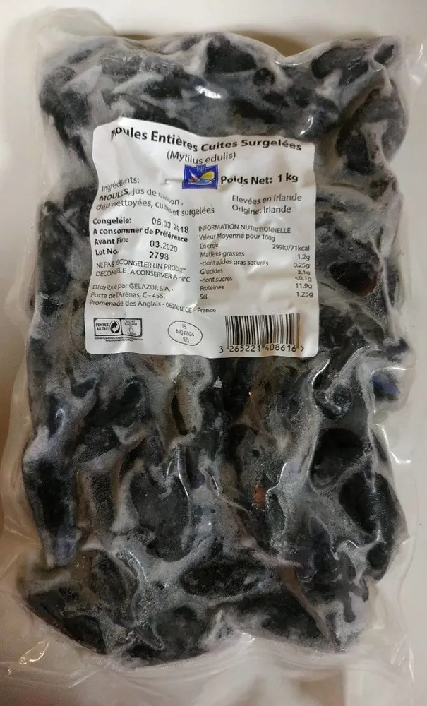 Moules entières cuites surgelées