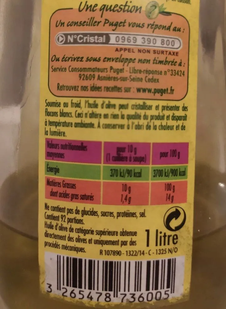Huile Olive Litre Puget,
