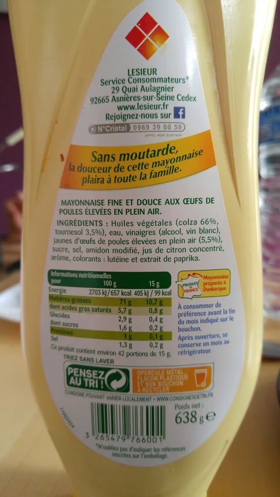 Mayonnaise Fine & Douce sans moutarde