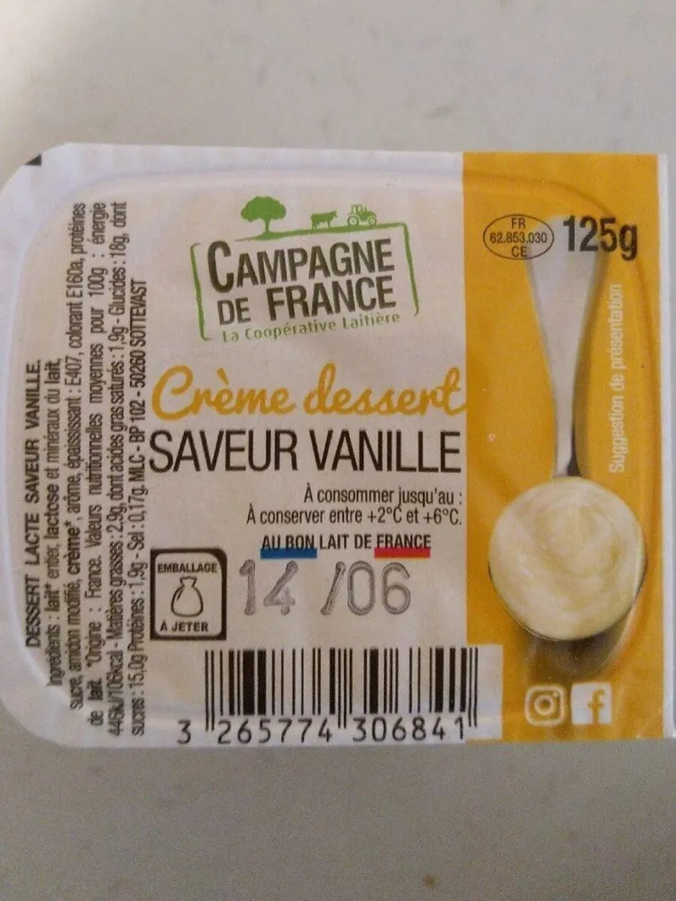 Crème dessert saveur vanille