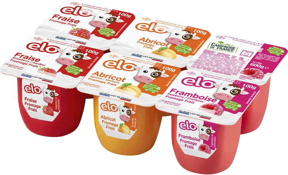 Fromage frais sucré à base de fruits assortiment Abricot, fraise, framboise 6 x 100 g