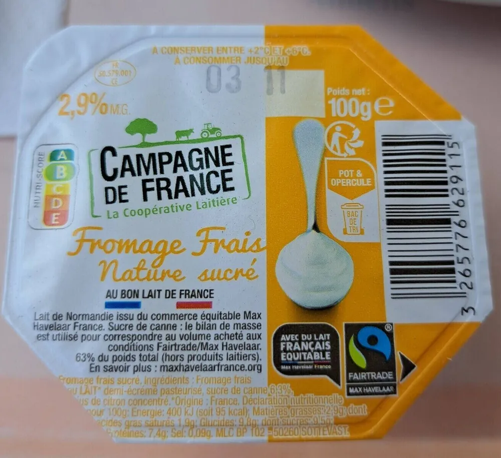 Fromage frais nature sucré