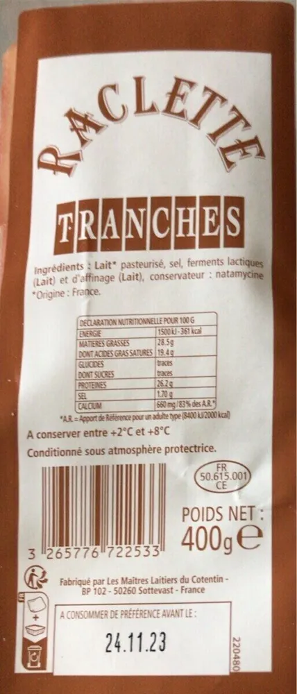 Raclette tranches