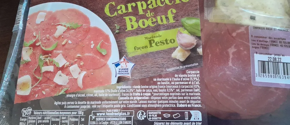 Capriccio de bœuf  marinade façon pesto