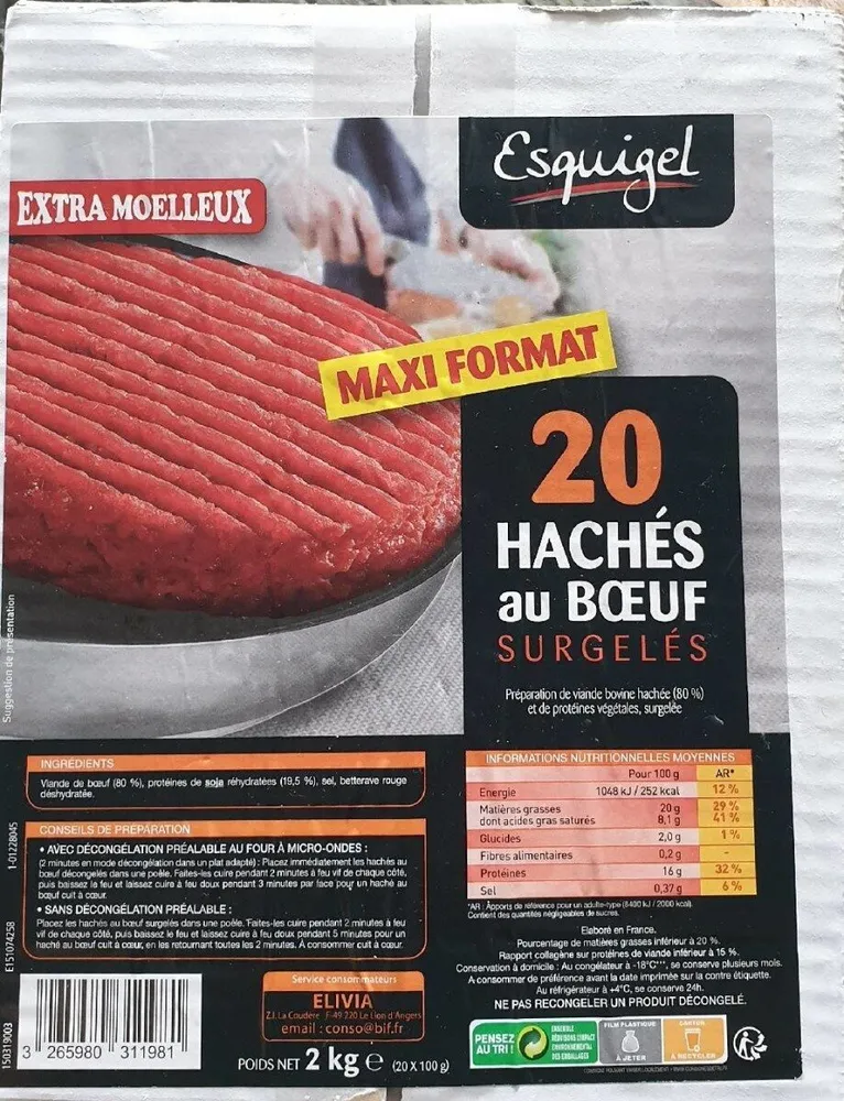 Hachés au boeuf surgelés