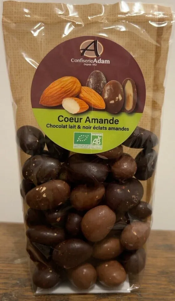 Cœur Amande - chocolat lait et noir éclats amandes