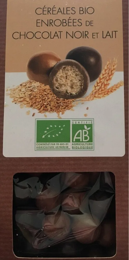 Céréales bio enrobées de chocolat noire et lait