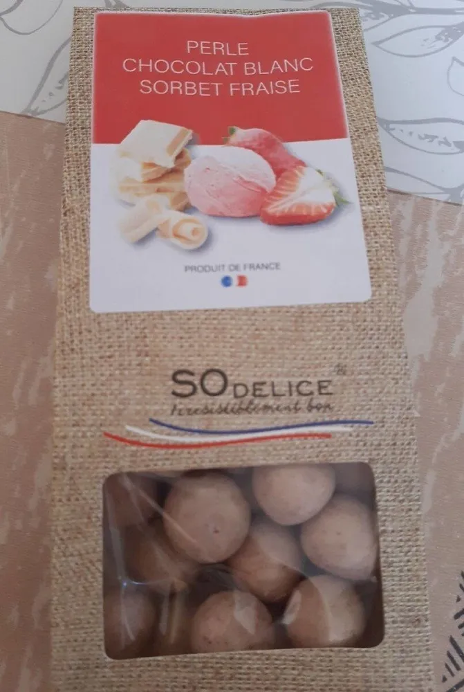 Perle chocolat blanc sorbet fraise