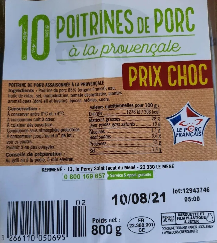 10 poitrines de porc à la provençale