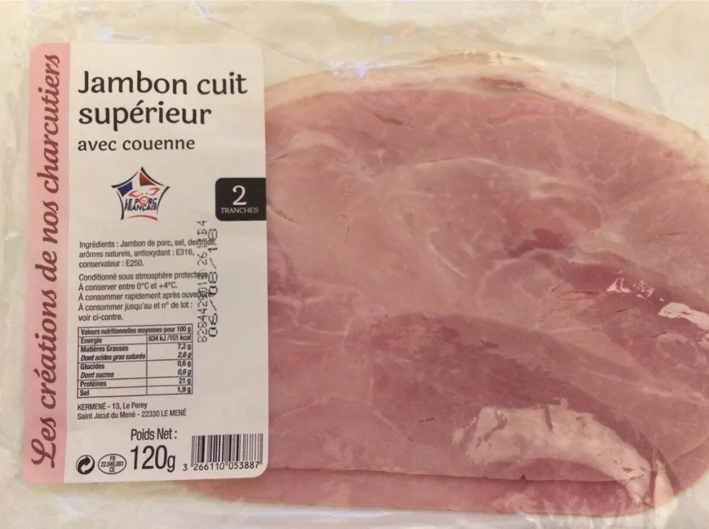 Jambon Supérieur Kerméné, Avec Couenne 2 Tranches