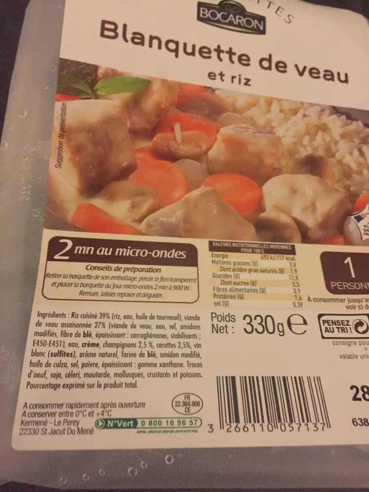 Blanquette de veau et riz