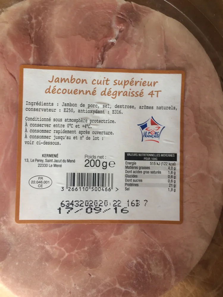 Jambon Cuit Supérieur Découenné