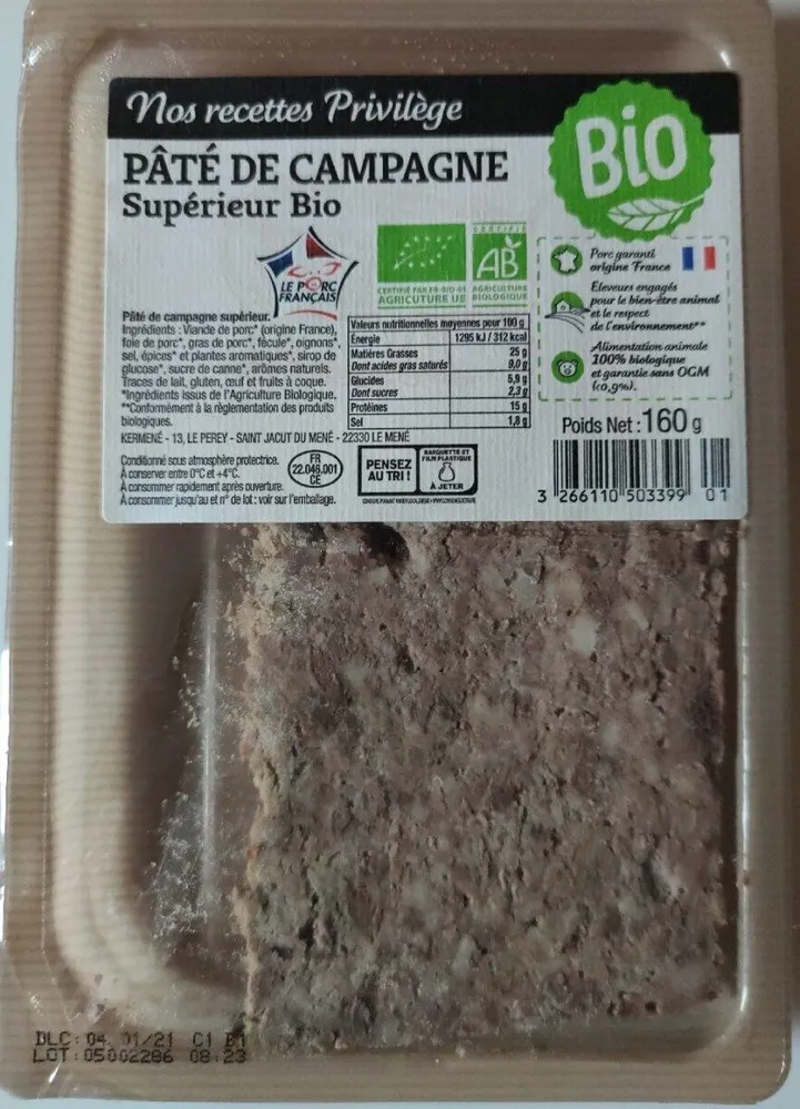Pâté de campagne supérieur bio