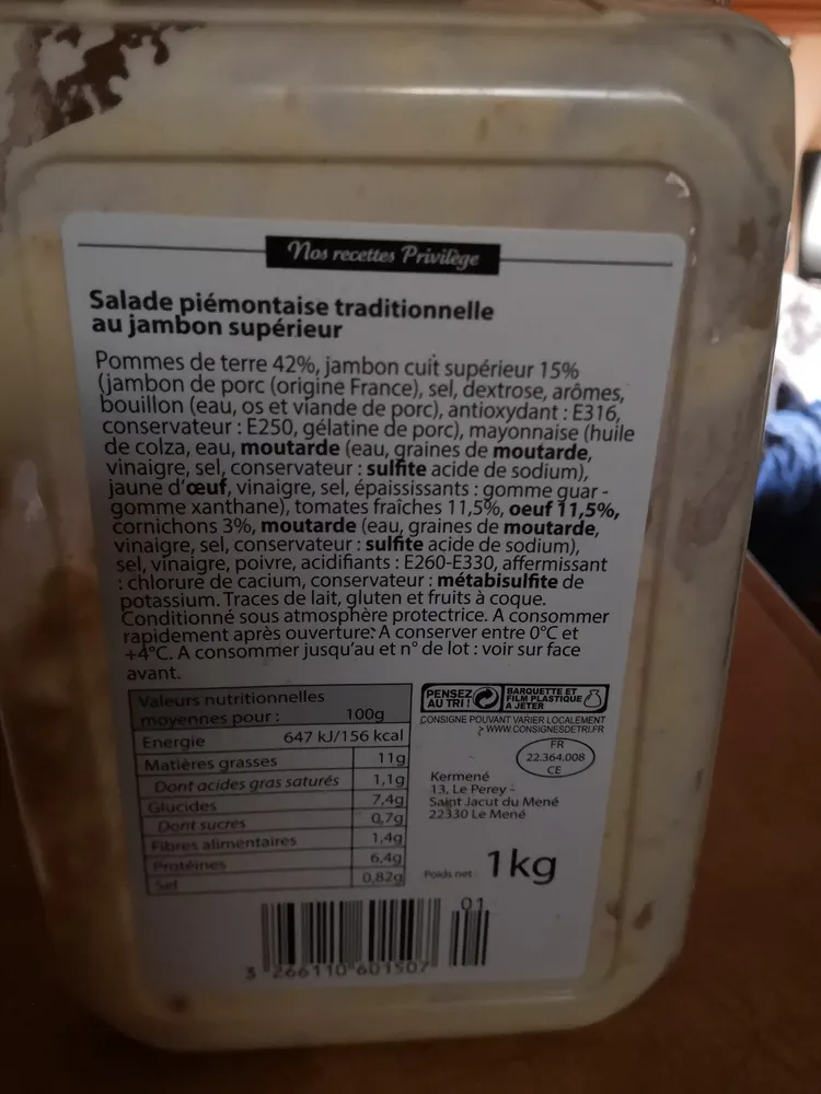 Salade piémontaise traditionnelle au jambon superieur