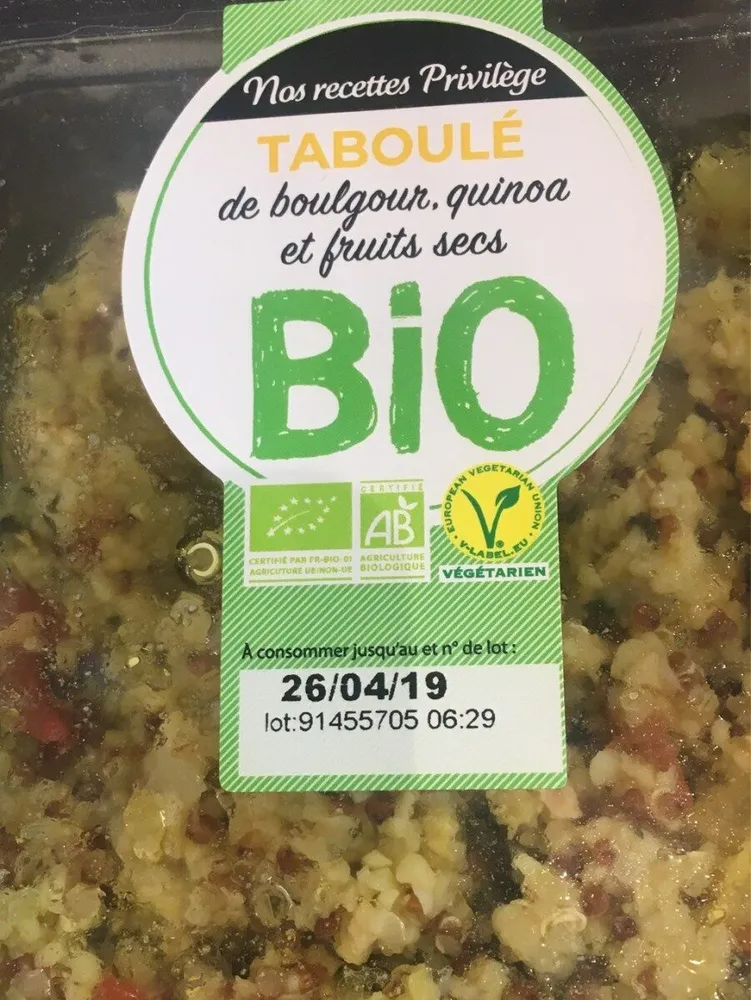 Taboule boulgour quinoa et fruits secs bio
