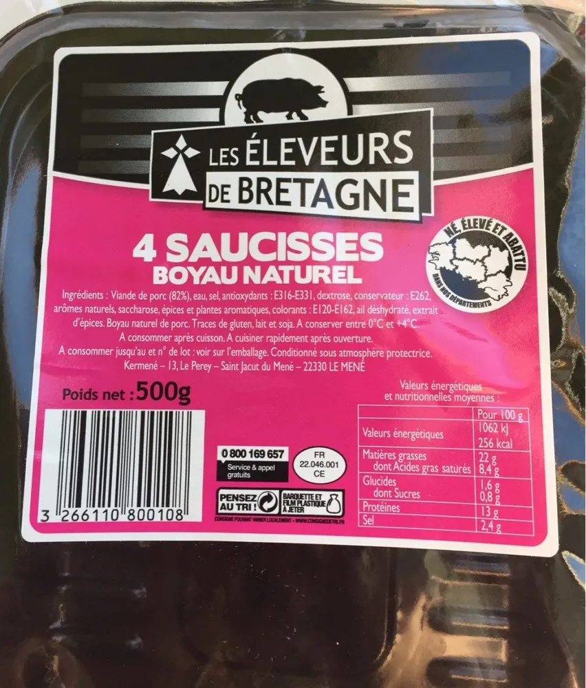 4 saucisses boyau naturel