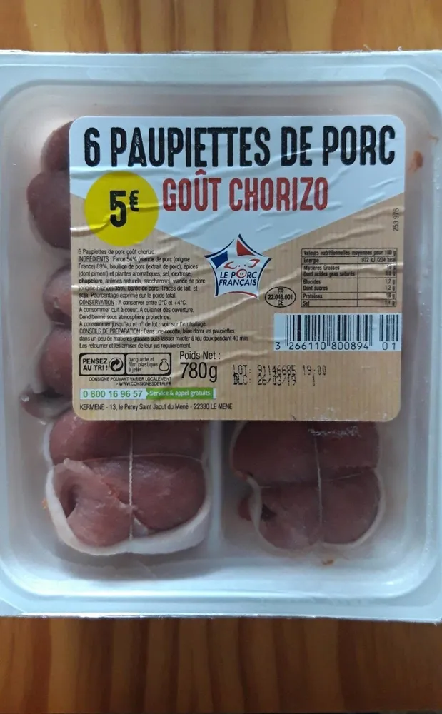 Paupiettes de porc goût chorizo