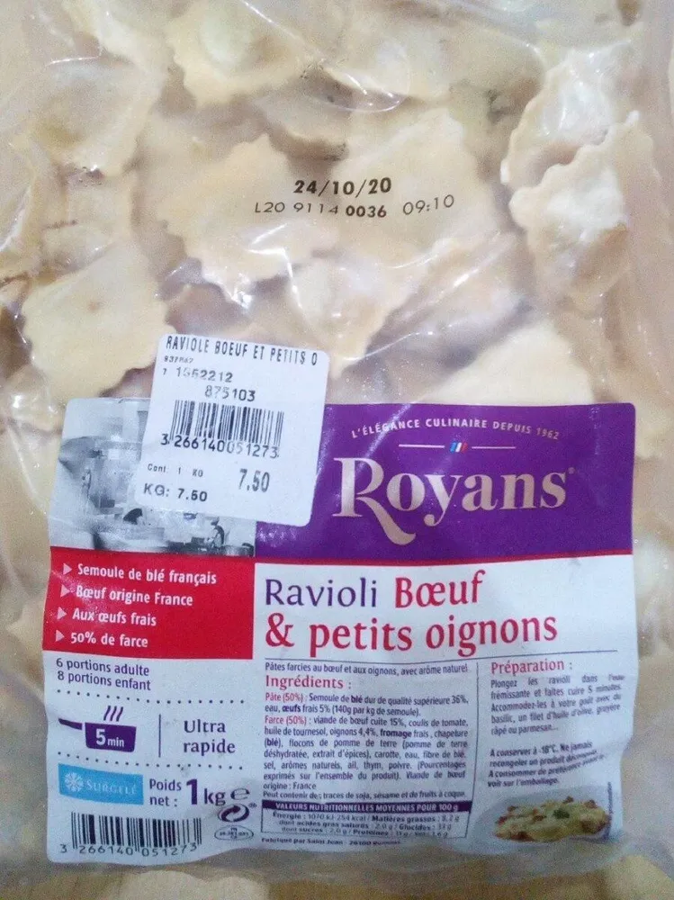 Ravioli boeuf et petits oignons royans