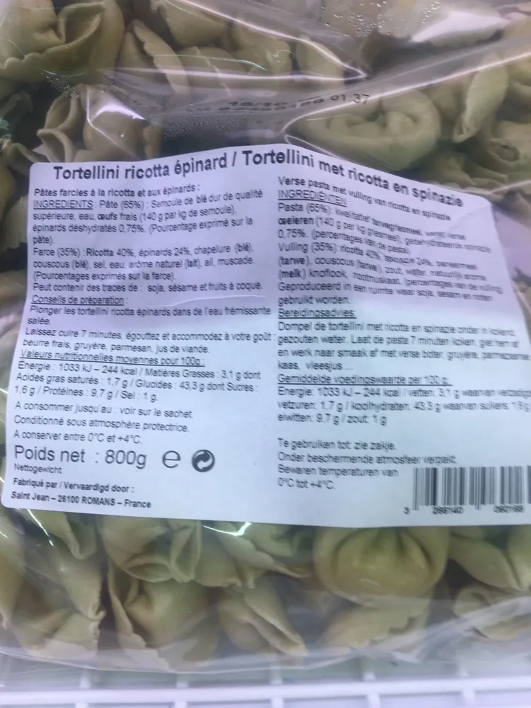 Tortellini ricotta épinards