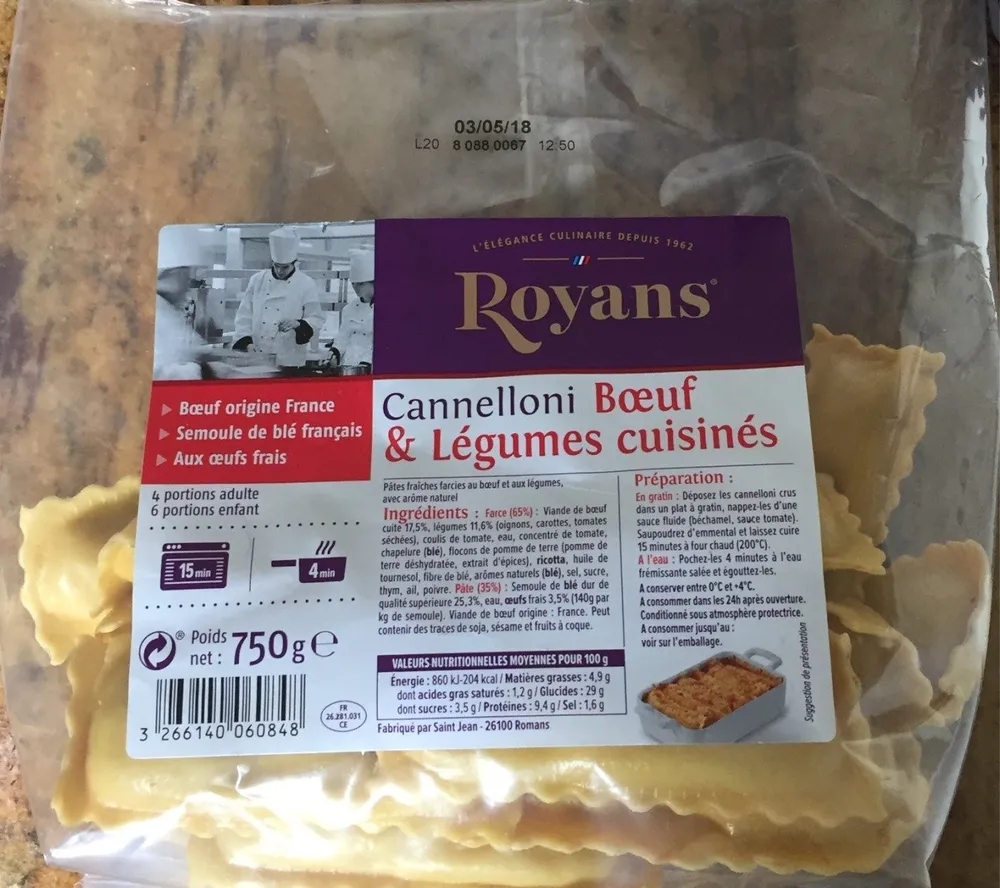 Cannelloni Boeuf & Légumes cuisinés