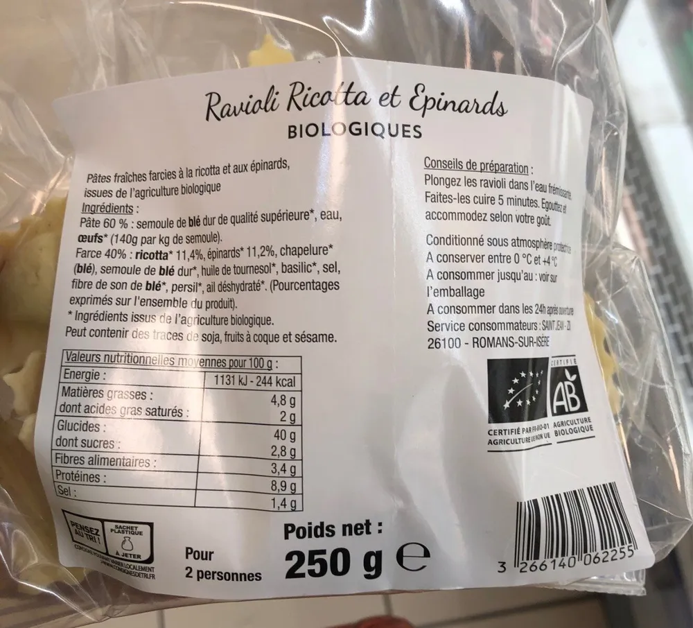 Ravioli ricotta et epinards