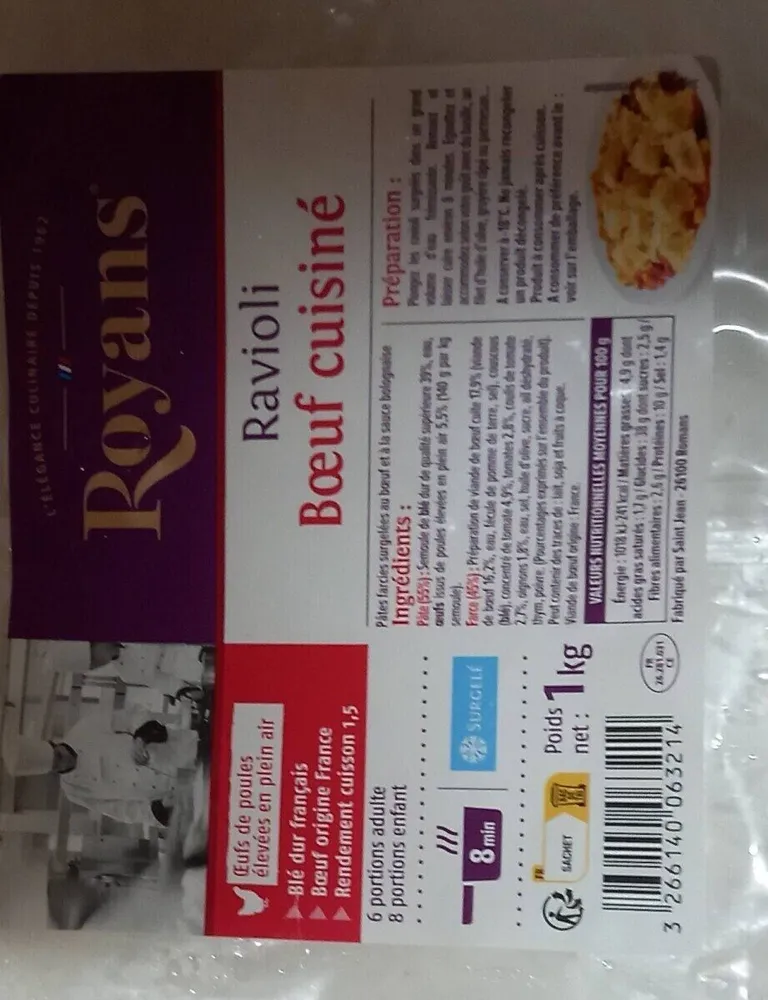 Ravioli boeuf cuisiné