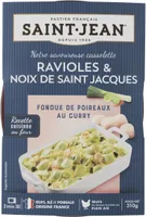 Cassolette ravioles & noix de St Jacques, fondue de poireaux au curry