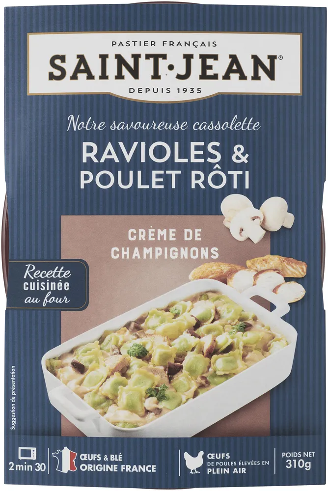 Cassolette raviole & poulet roti, crème de champignons