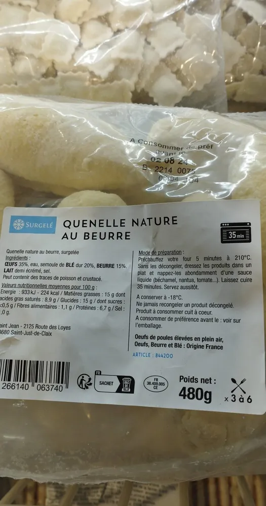 Quenelle nature au beurre