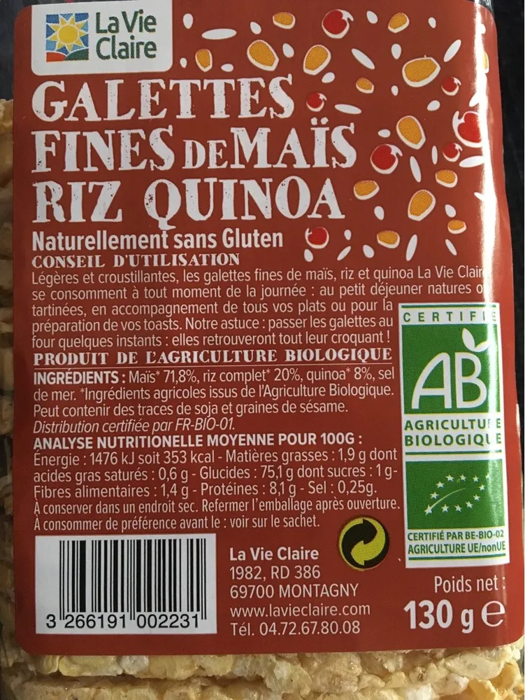Galettes fines de mais, riz et quinoa