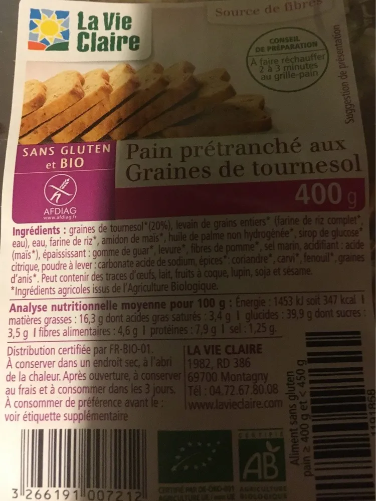 Pain pretranche aux graines de tournesol