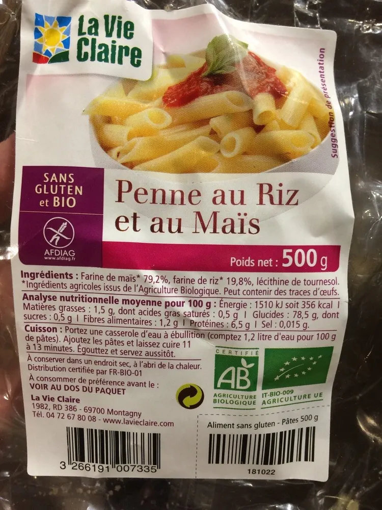 Penne au riz et au mais
