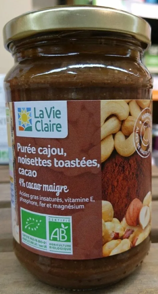 Purée cajou, noisettes toastées, cacao