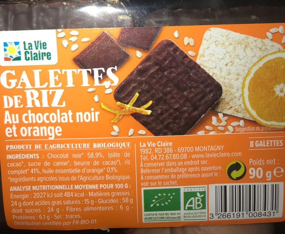 Galettes de Riz au Chocolat Noir et Orange