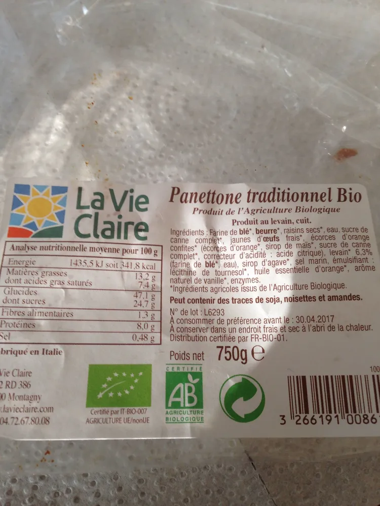 Panettone traditionnel Bio