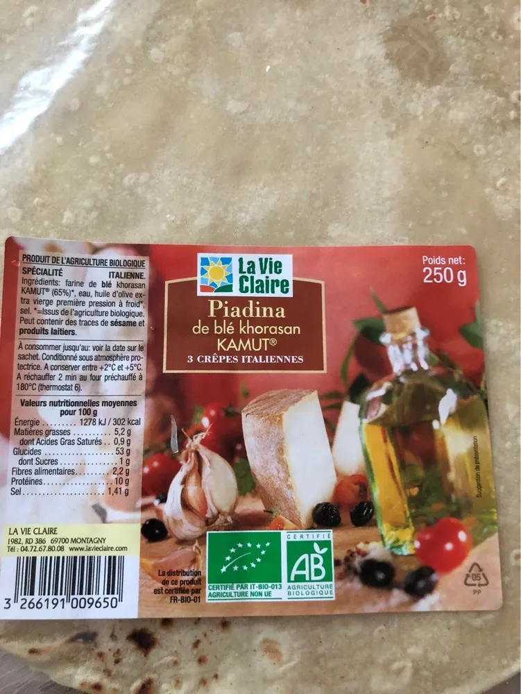 Piadina de blé khorasan Kamut