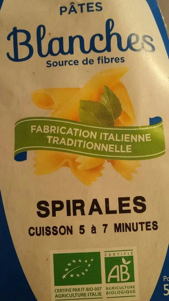 Pâtes Blanches Spirales